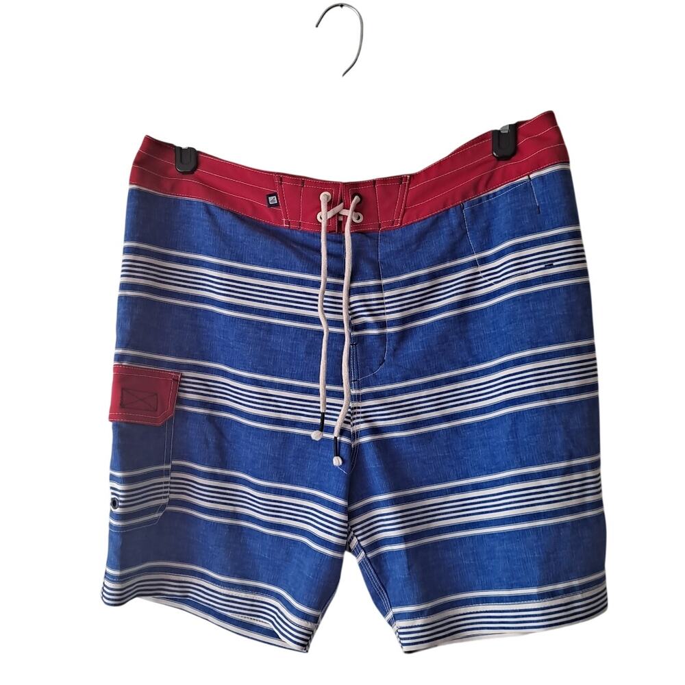 Sperry Top Sider Mens Blue & Red Striped Swim Trunk - Waist 36"